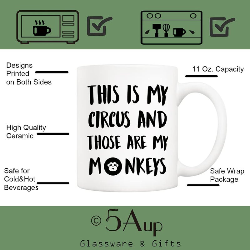 5Aup Christmas Gifts Funny Quote Coffee Mug, This Is My Circus and Those Are My Monkeys Novelty Ceramic Cups 11Oz, Unique Birthday and Holiday Gifts for Daughter Teacher Friend - Image 3